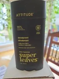 Attitude Attitude Déodorant Homme sans Aluminium, 95 % d'Ingrédients d'Origine Naturelle, Certifié Ewg, Contrôle des Odeurs à Base de Plantes, avec Bicarbonate, Ambre & Agrumes - 75 g